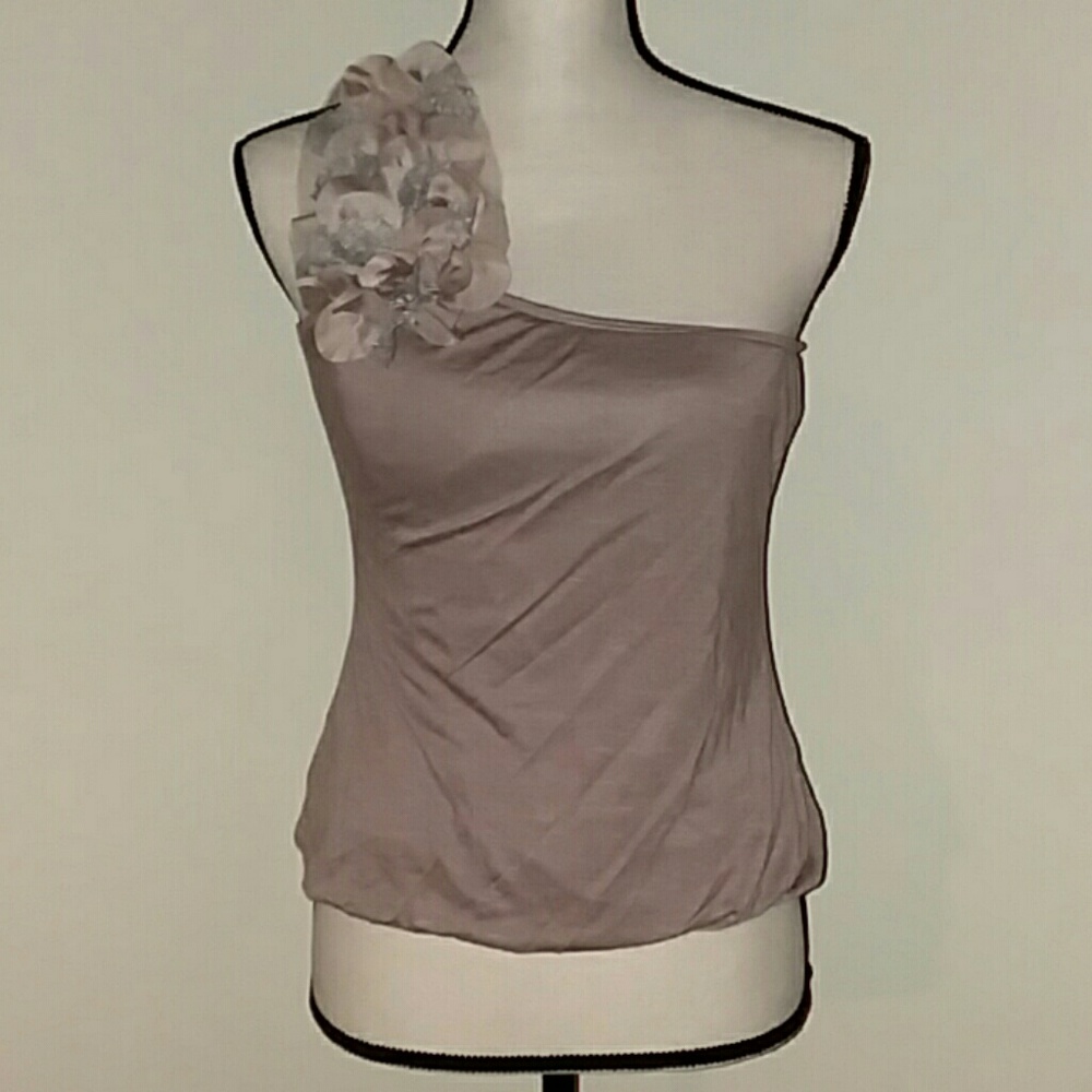 NWT - Tan One-Shoulder w/Ruffle Accents Top